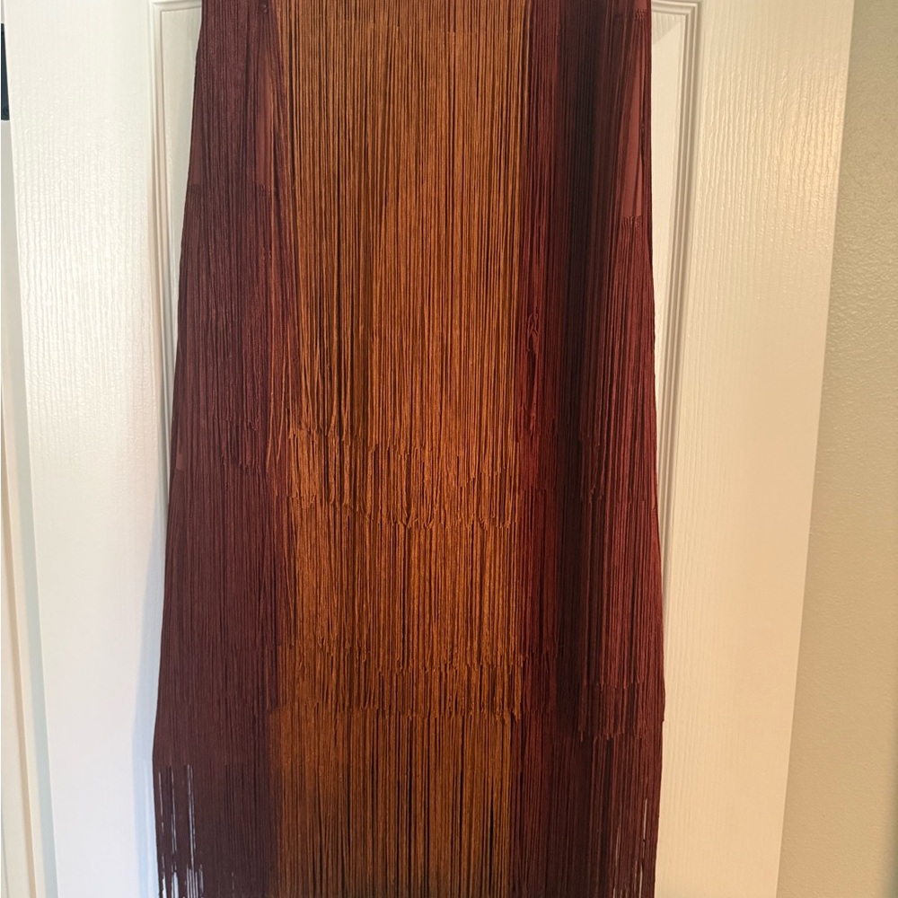 Two-Tone Fringe Maxi Skirt in Rust and Burgundy